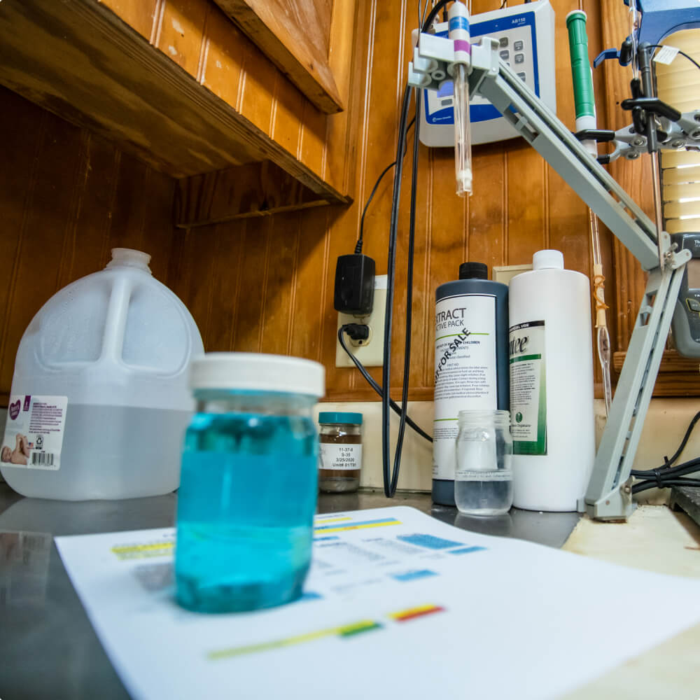 Chemicals on the desk with analysis